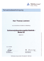 Zertifikat Sanierung von Schimmelpilzschäden